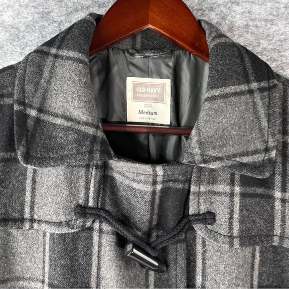 Maternity Wool Coat Sz MED Old Navy Gray Black Pockets Fully-Lined Toggle Close - Picture 5 of 14